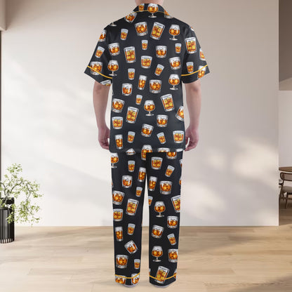 Full back view of the matching family loungewear in whiskey pattern