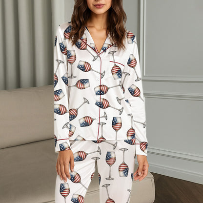 Another front view of the wine american flag pajama set