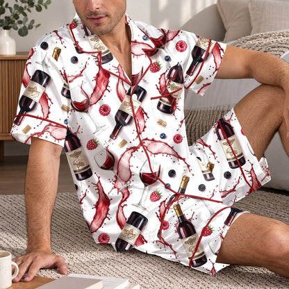 Matching family pajama set with wine pattern front view