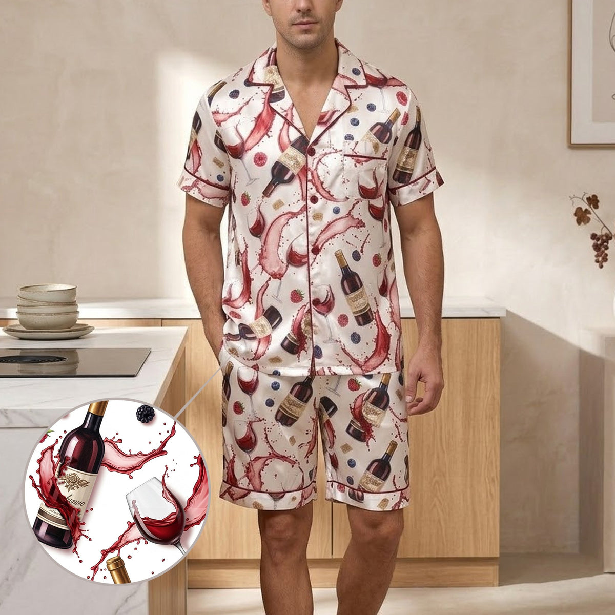 Front view of the wine lover matching family pajama set