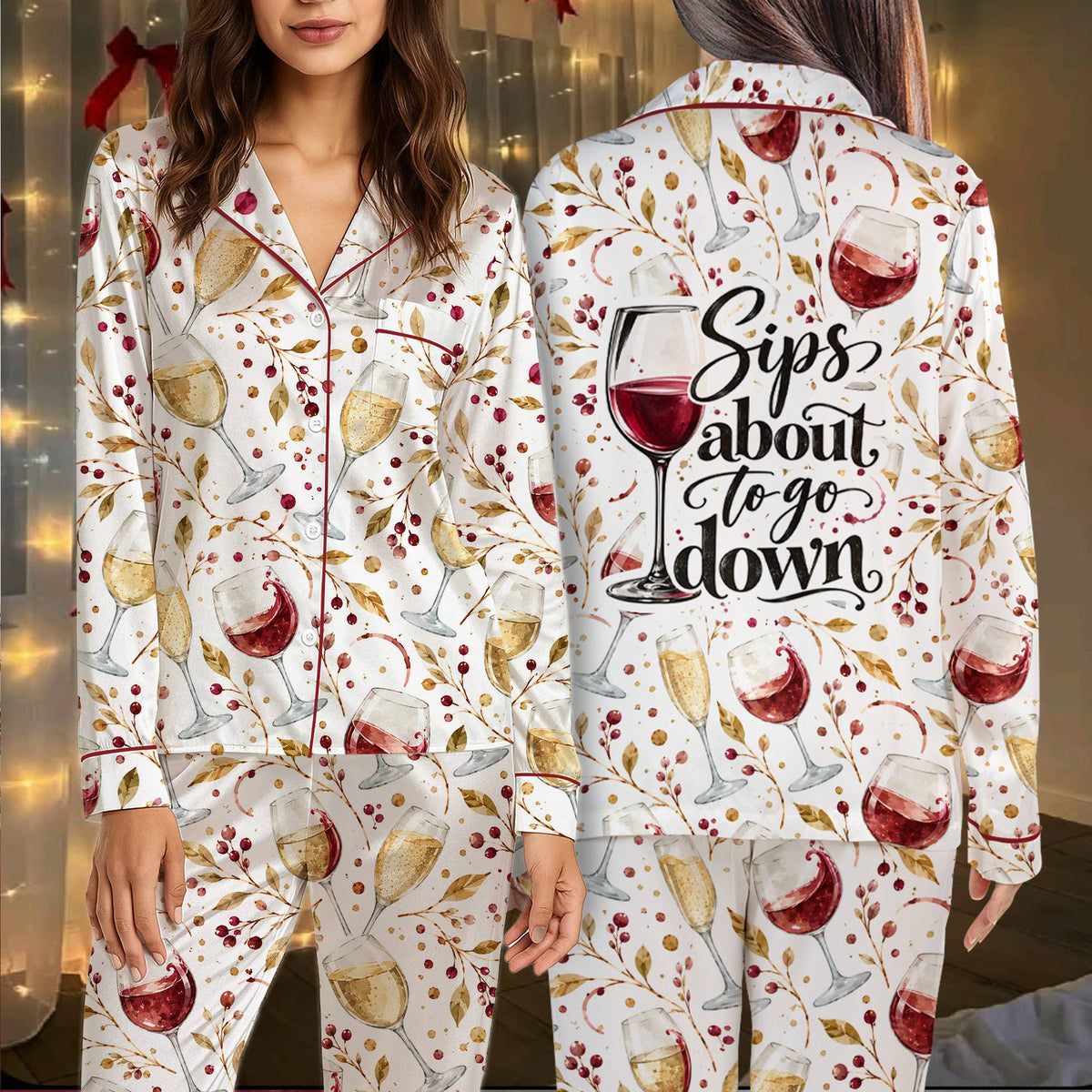 Matching family pajamas wine pajama set on a white background