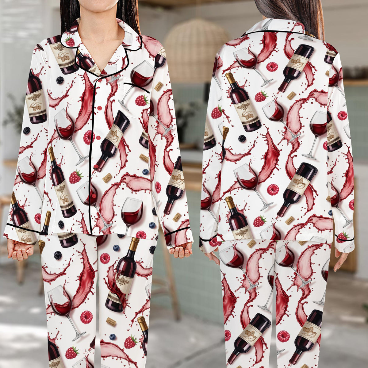 Alternative view of the wine pajama set laid flat