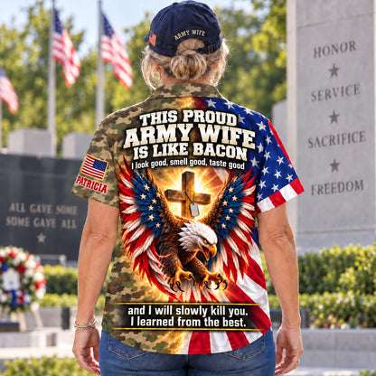 Army Wife style at a veterans memorial, back view