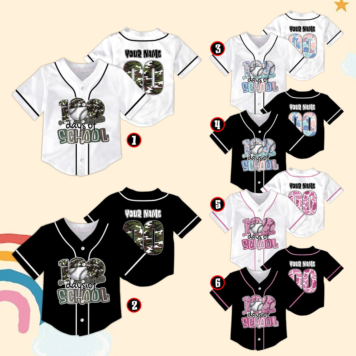 Other view of the personalized 100 days of school baseball jersey