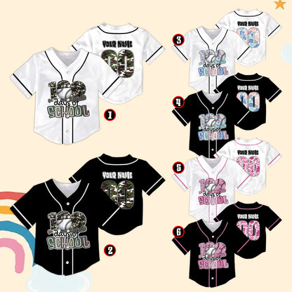 Other view of the personalized 100 days of school baseball jersey