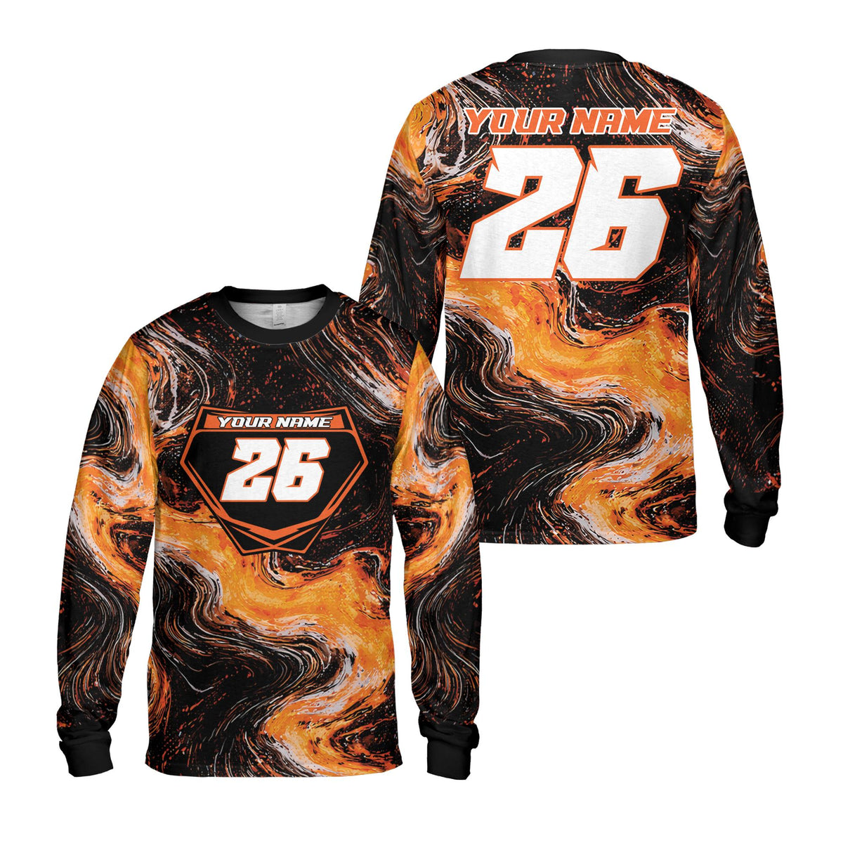 Main view of personalized black abstract baseball jersey with custom name and number