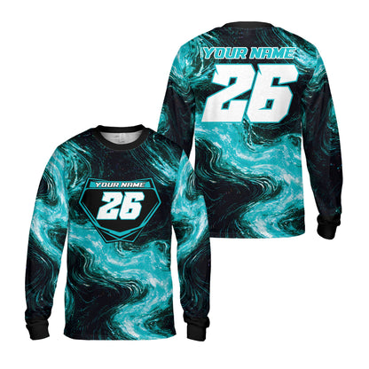 Front view of personalized baseball jersey with custom name and number shield