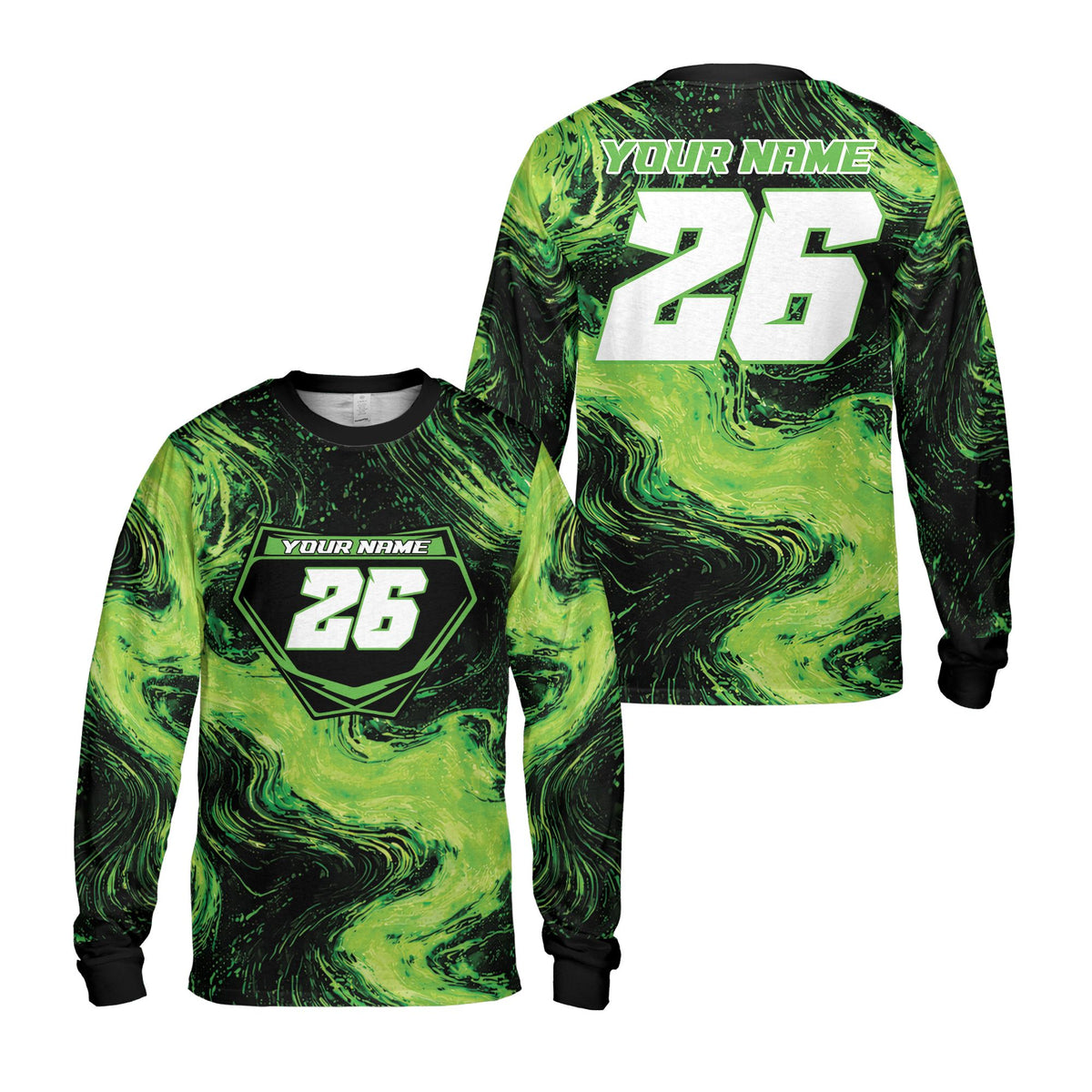Front view of personalized baseball jersey showcasing abstract smoke pattern