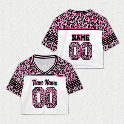 Personalized animal print baseball jersey with custom name and number in white, front view