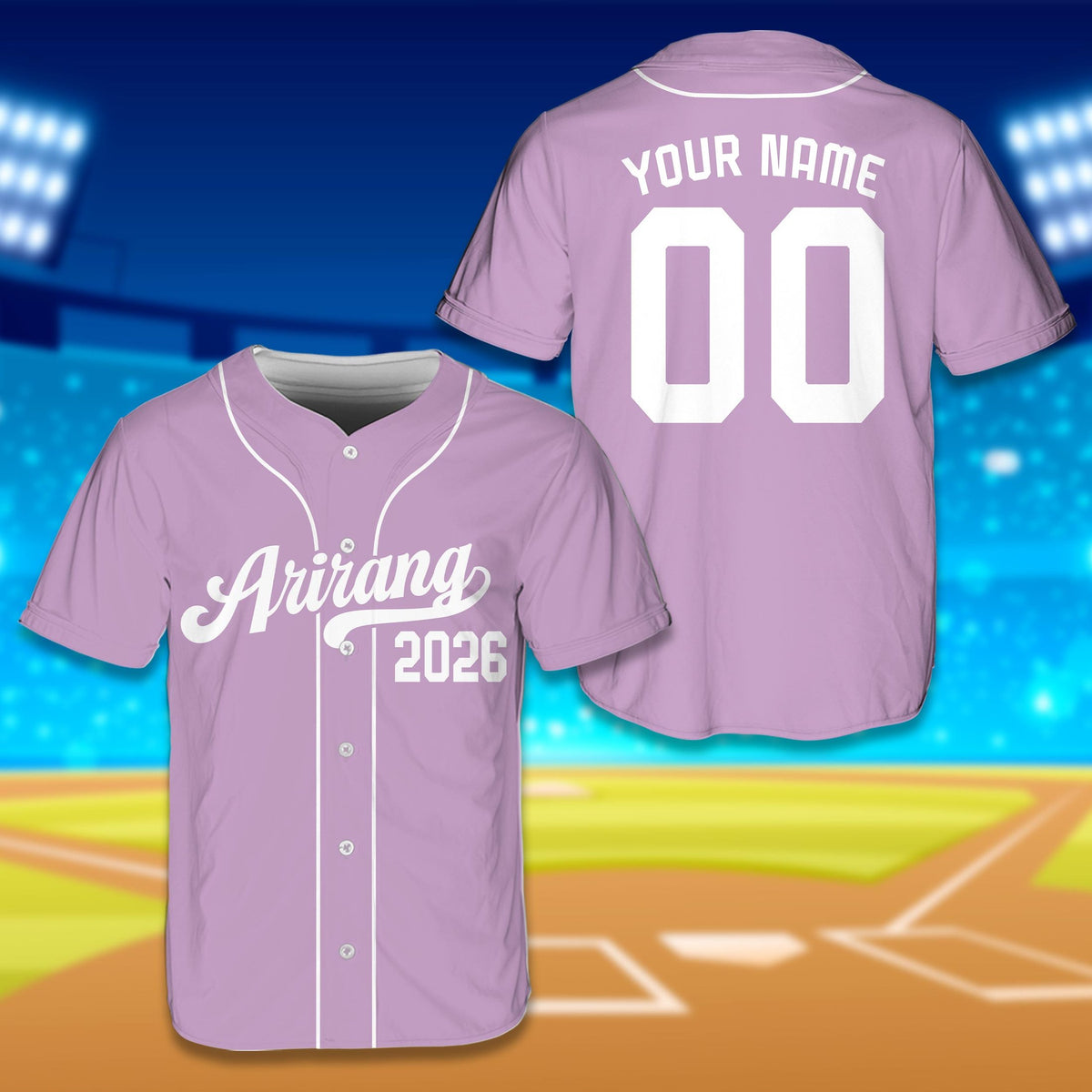 Purple custom name baseball jersey arirang style front view