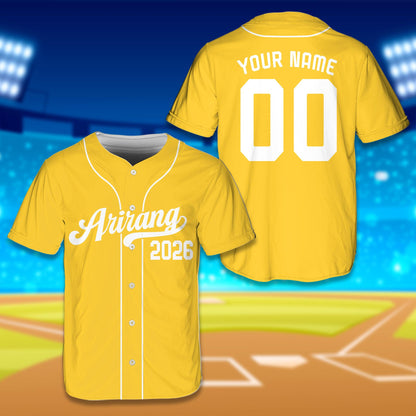 Yellow personalized arirang baseball jersey front view