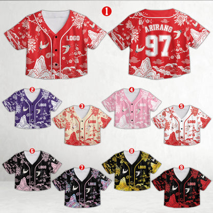Front detail of the asian motif baseball jersey