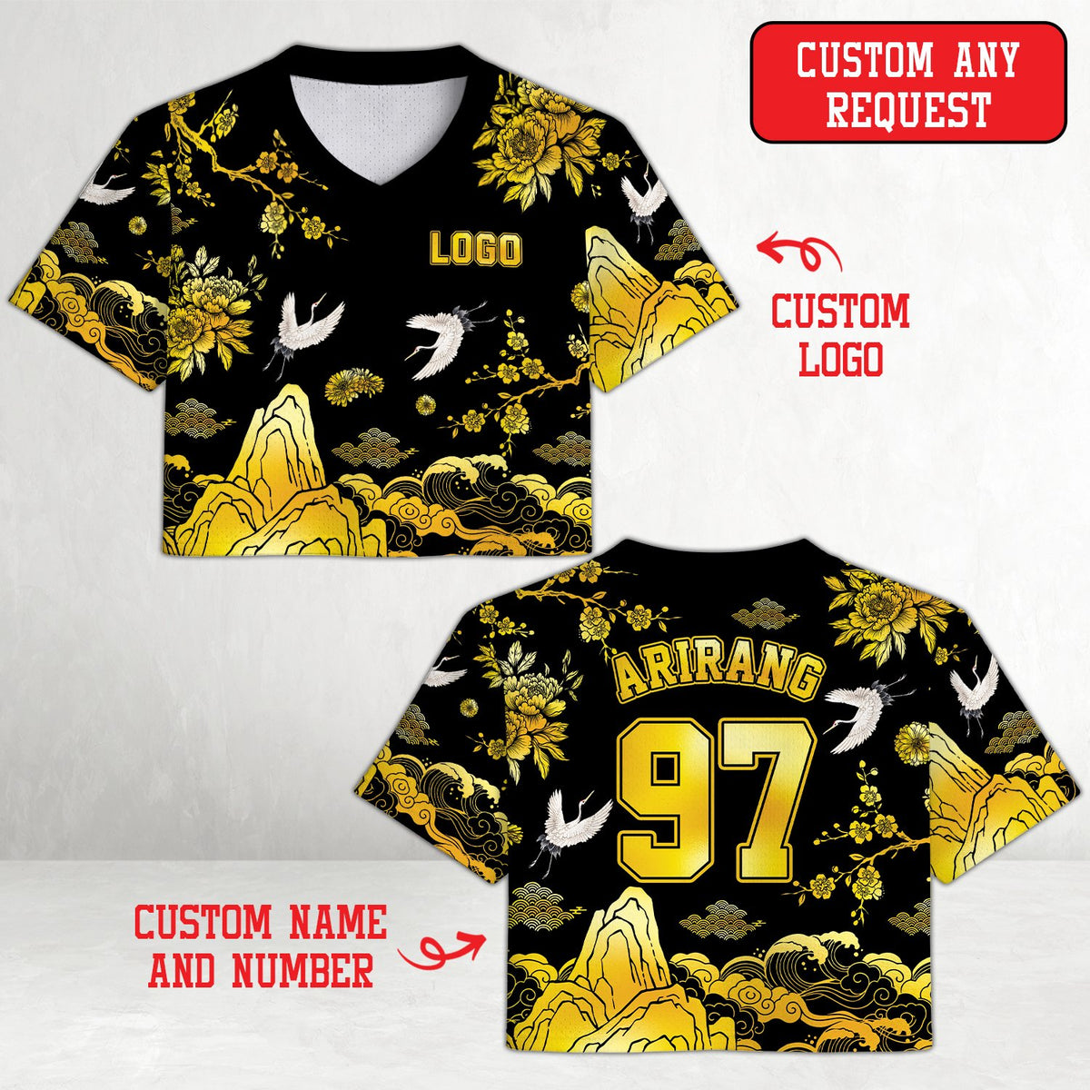 Close up front view of the asian traditional crop baseball jersey