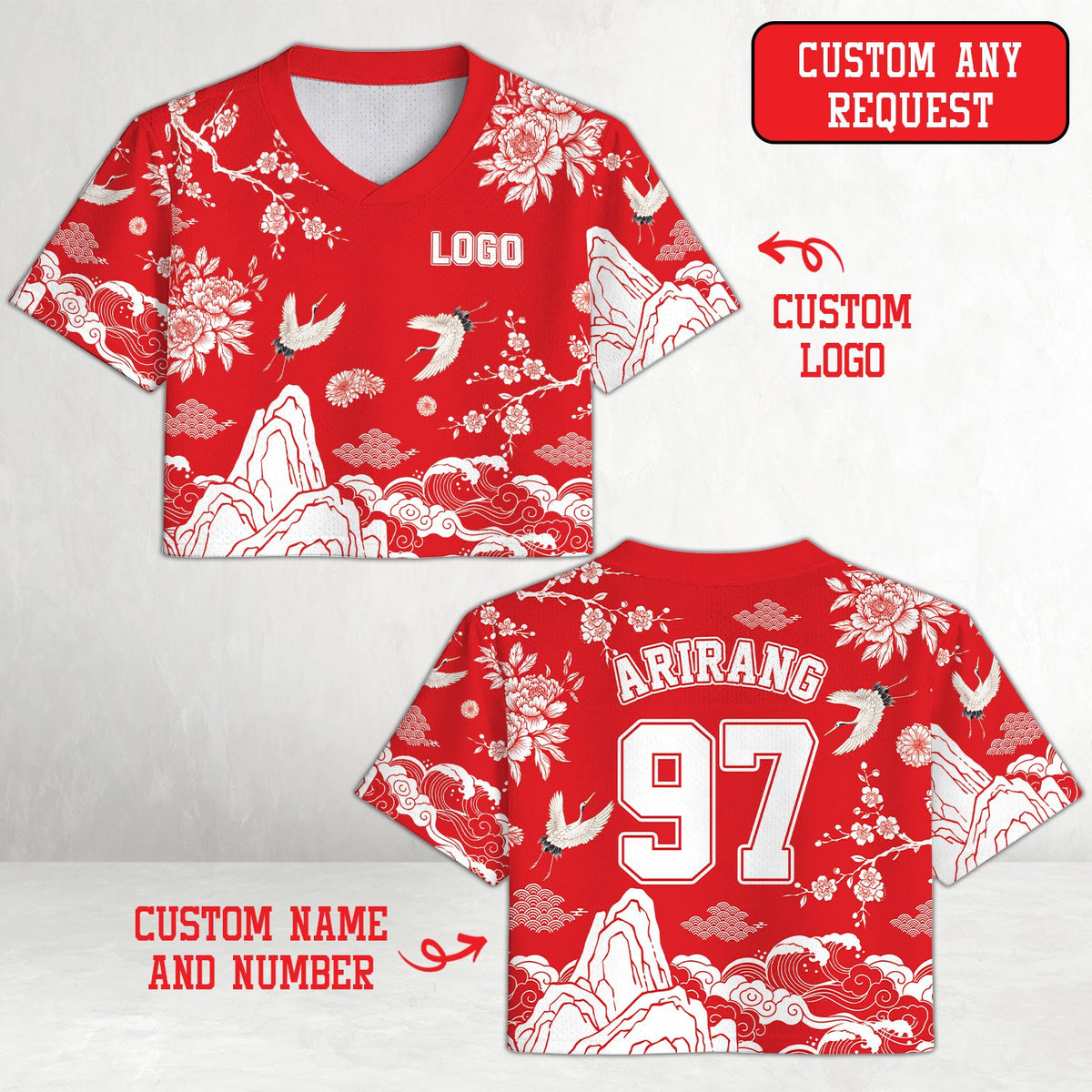 Alternate front view of the floral asian baseball jersey