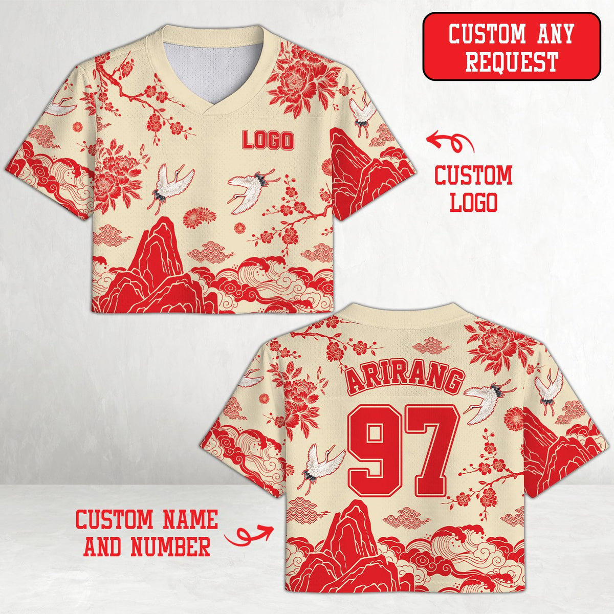 Angled front view of the asian traditional custom jersey