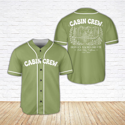 Olive green bachelorette baseball jersey, front view
