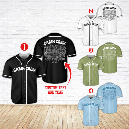 Multicolor bachelorette custom text baseball jersey, front view