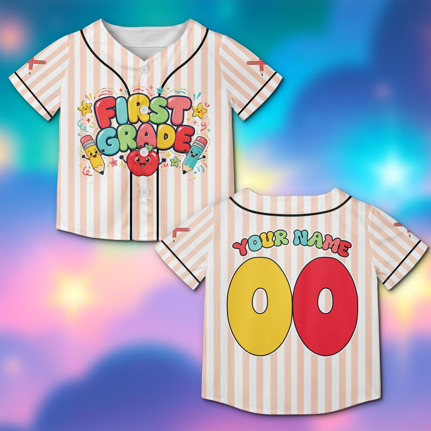 Back view of the stripes baseball jersey displaying a custom name and number