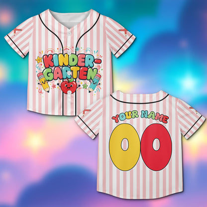 Back view of the personalized stripes baseball jersey with yellow and blue accents