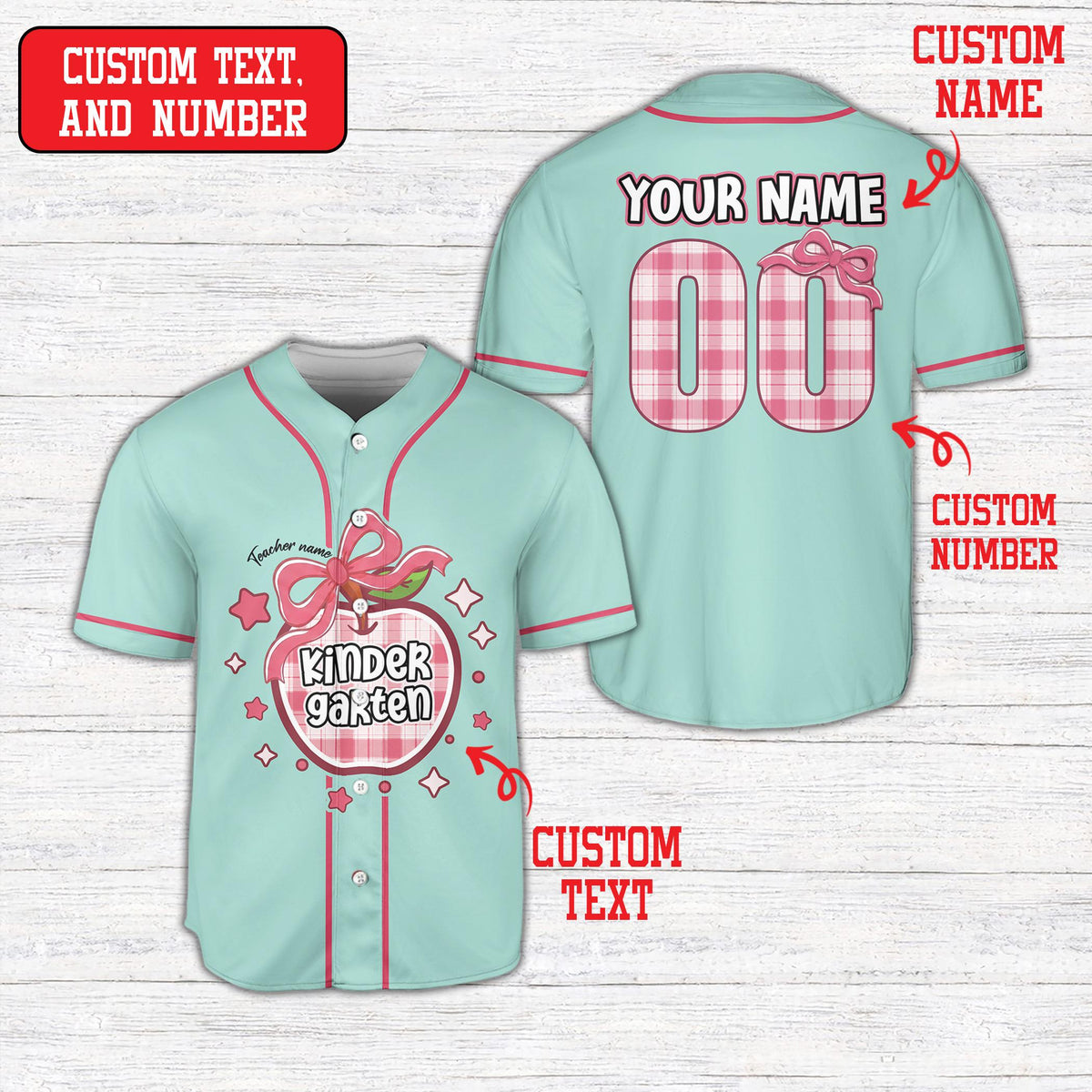 Green front view of the personalized baseball jersey
