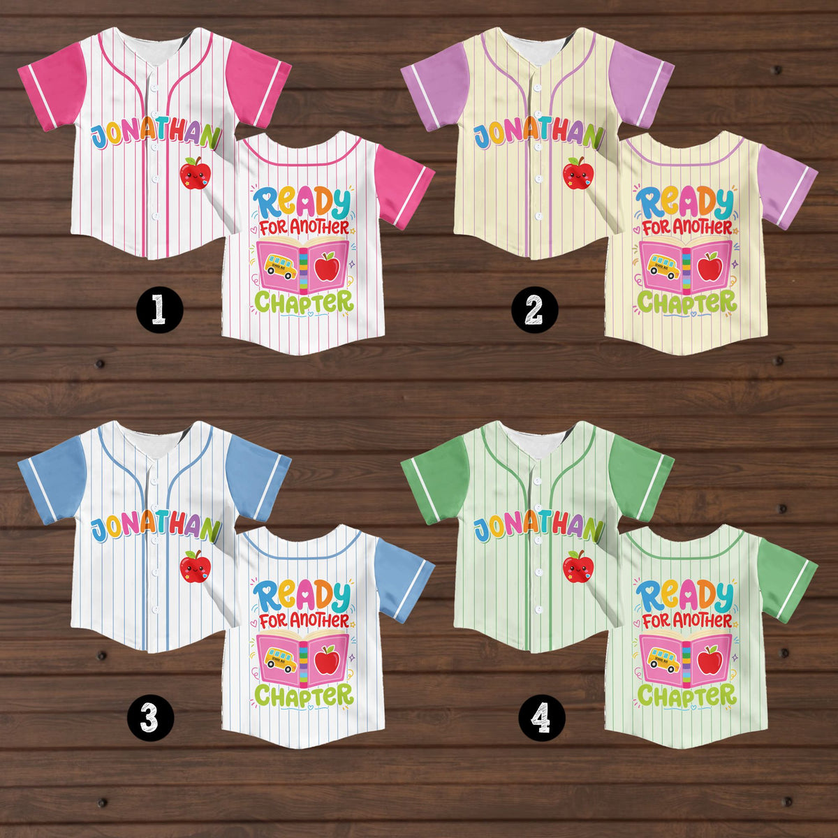Alternate front view of the back to school baseball jersey