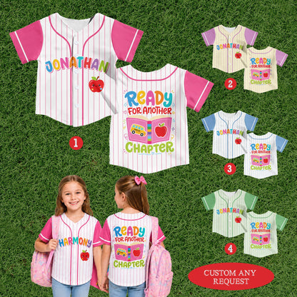 Lifestyle view of a kid wearing the back to school baseball jersey