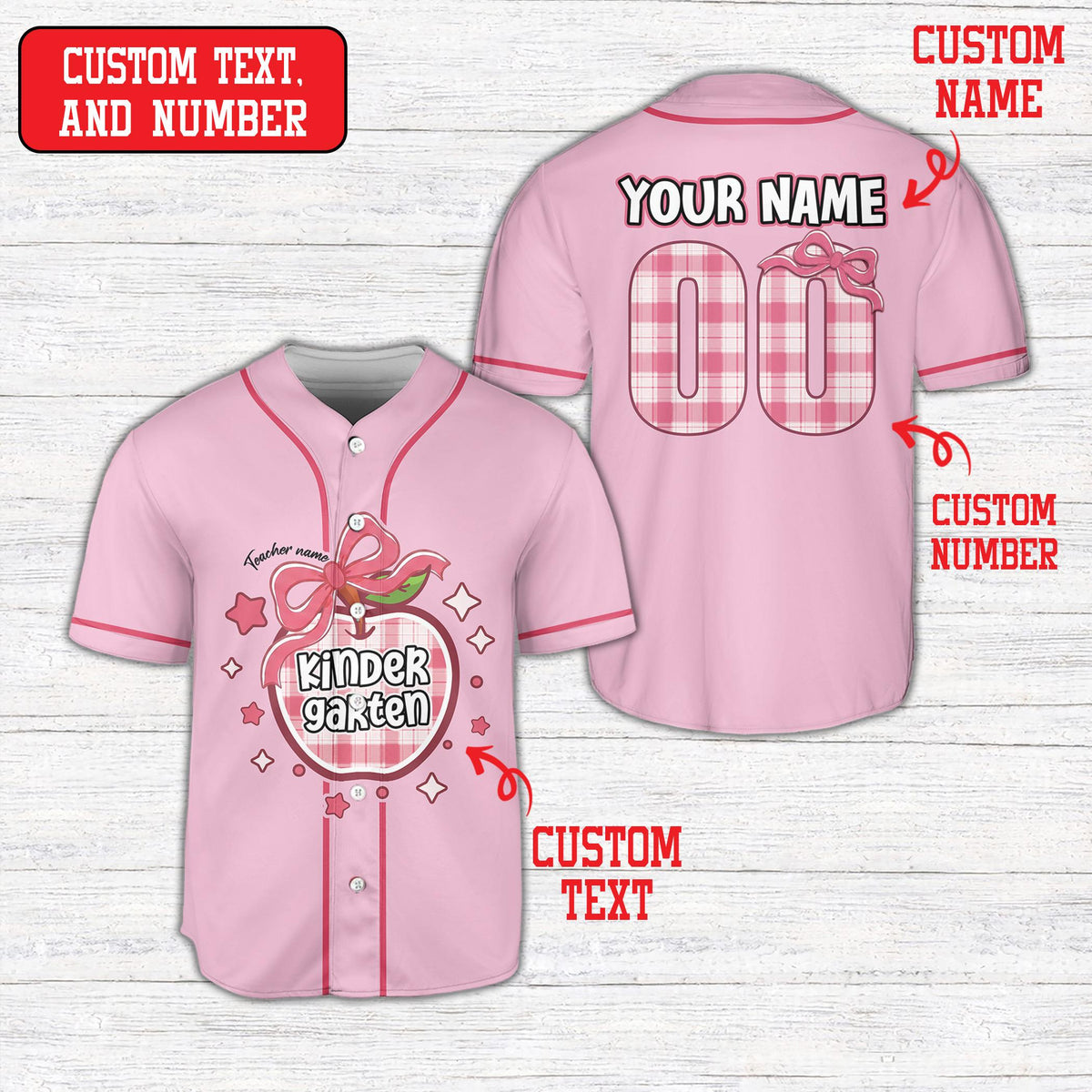 Pink back to school baseball jersey front view