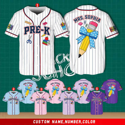Detail of pencils and crayons on white personalized baseball jersey