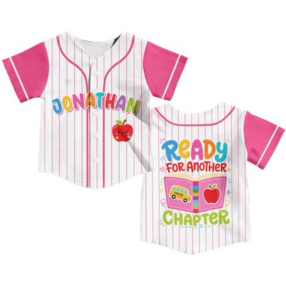 Full front view of the white pinstripe back to school jersey