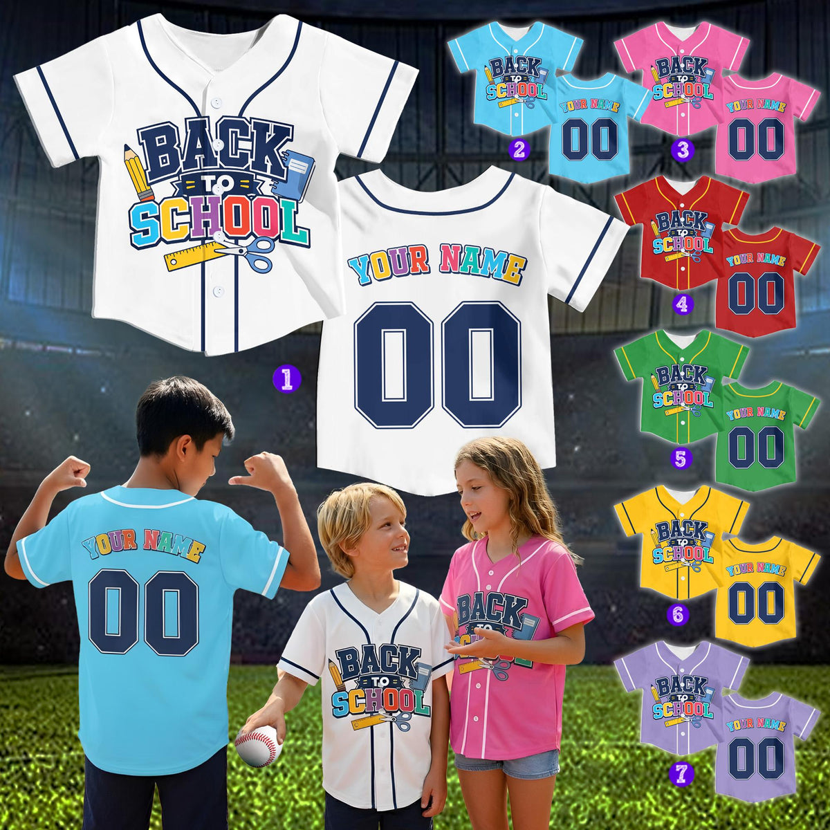 Lifestyle shot of the back to school baseball jersey in white
