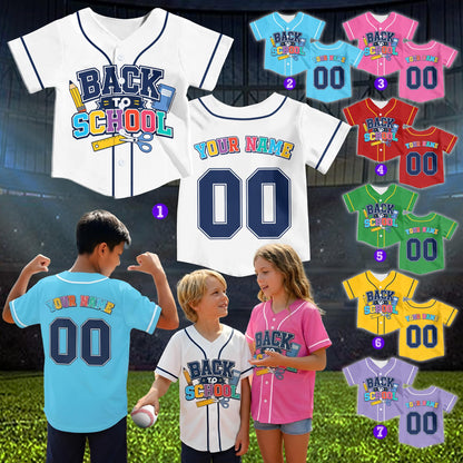 Lifestyle shot of the back to school baseball jersey in white