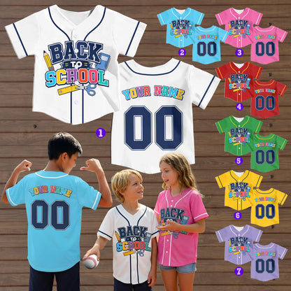 White personalized back to school baseball jersey worn outdoors
