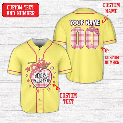 Yellow back to school baseball jersey front view