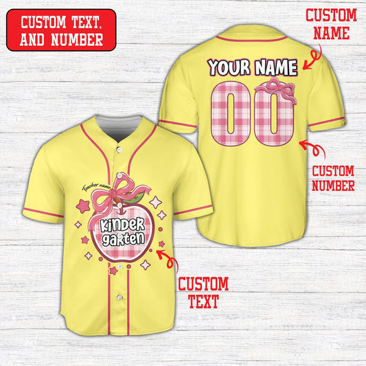 Yellow back to school baseball jersey front view