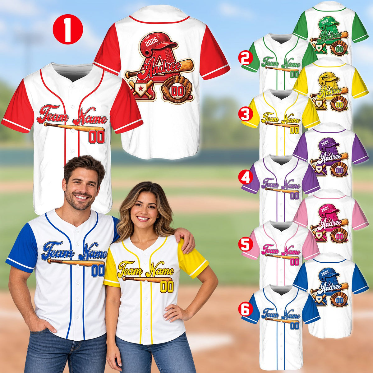 Second back view of personalized baseball jersey with helmet and crossed bats design