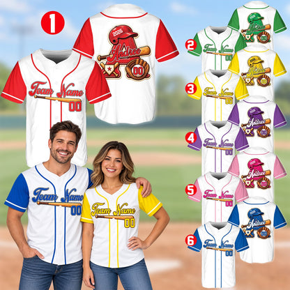 Second back view of personalized baseball jersey with helmet and crossed bats design
