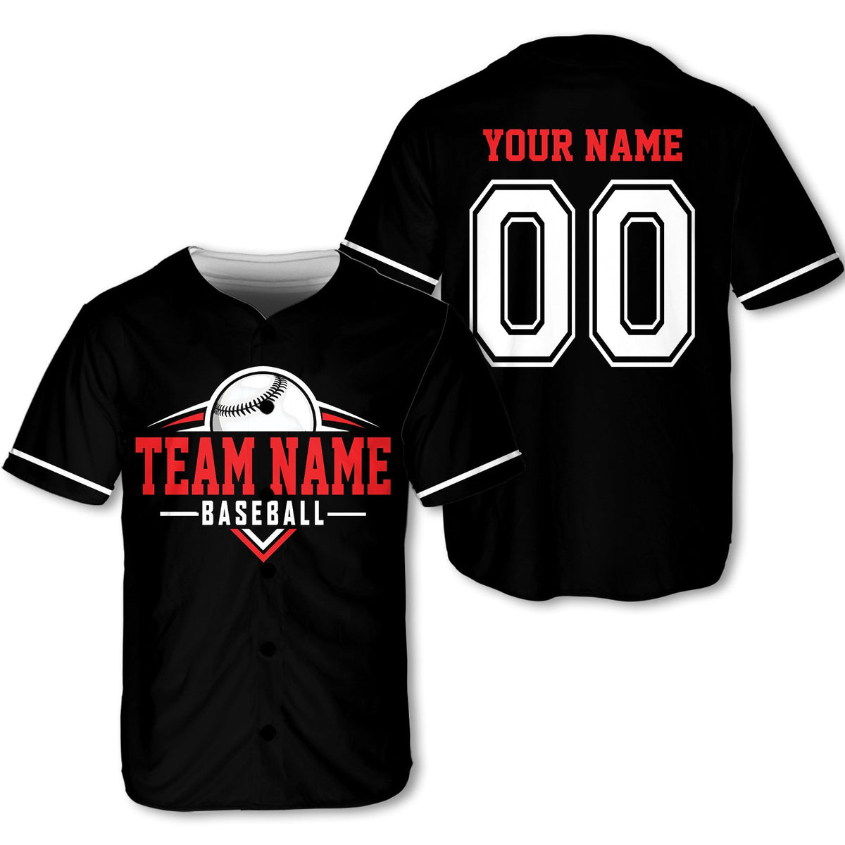 Black personalized baseball jersey front view seven