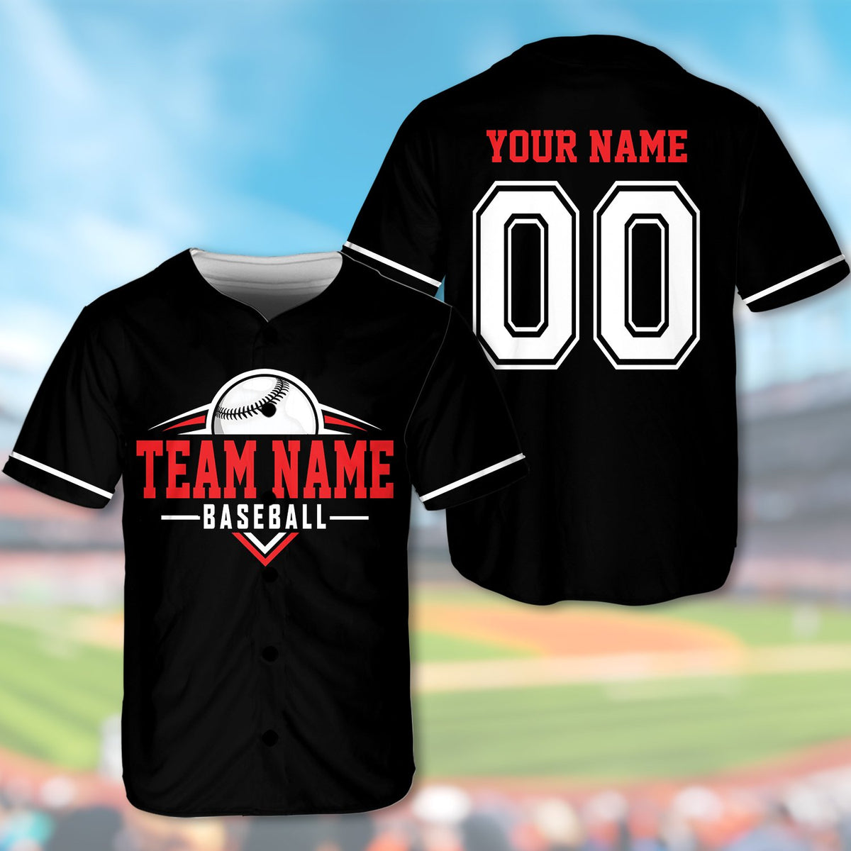 Black personalized baseball jersey front view eight