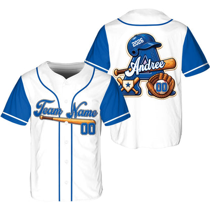 Back view of blue baseball jersey custom name
