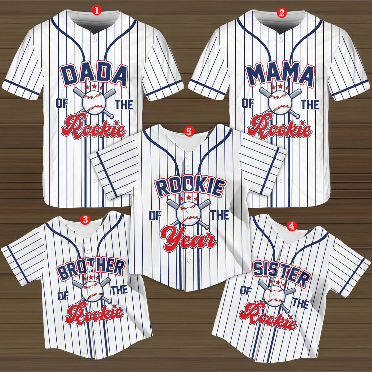 Close up front view of the custom family matching baseball jersey