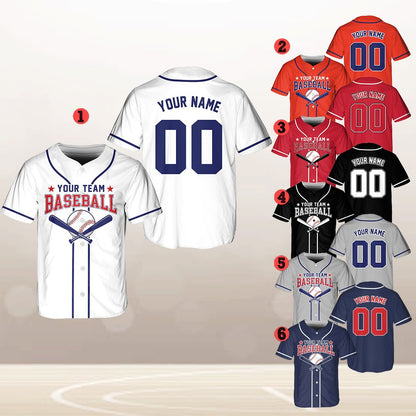 Baseball jersey featuring crossed bats and custom text