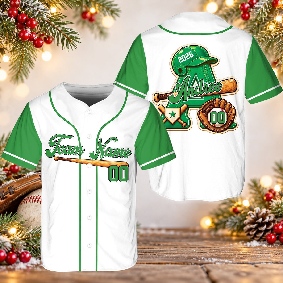 Front view of green custom baseball jersey