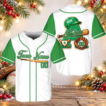 Front view of green custom baseball jersey