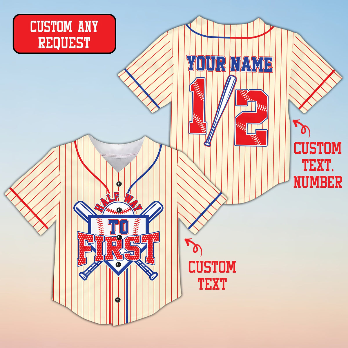 Another front view of the beige custom name and number baseball jersey