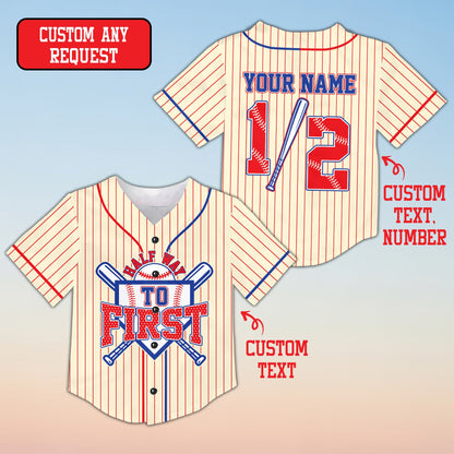 Another front view of the beige custom name and number baseball jersey