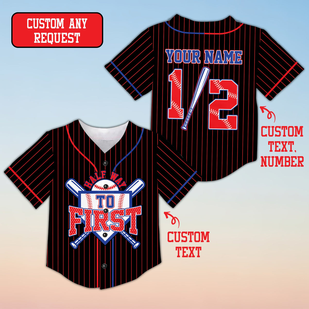 Front angle view of the black personalized baseball jersey