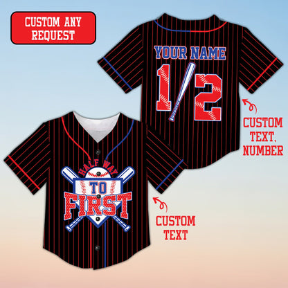 Front angle view of the black personalized baseball jersey