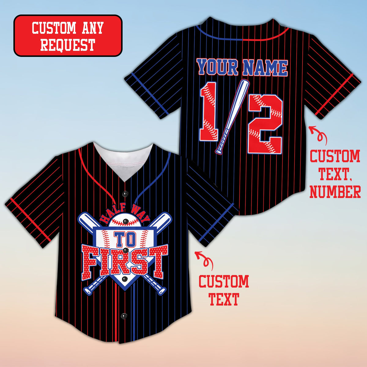 Another front view of the black half baseball jersey