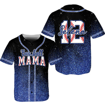 Black mom baseball jersey with gradient design, front view 5