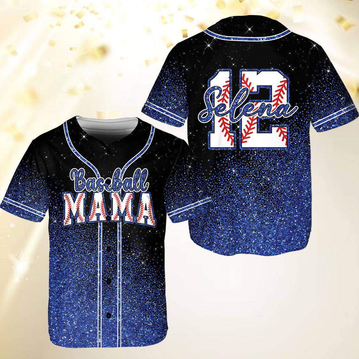 Black mom baseball jersey with gradient design, front view 6